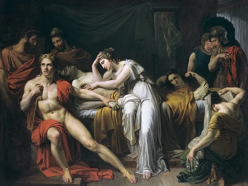 1789-Julien Michel Gué - Briseide, tornato da Achille, scopre il corpo di Patroclo nella sua tenda, 1815